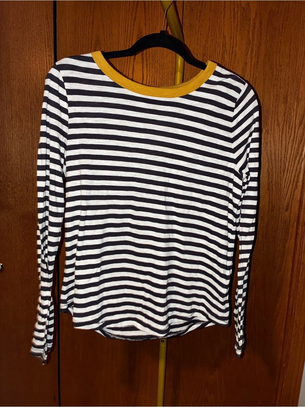 Madewell Black & White Striped Tee with Mustard Trim